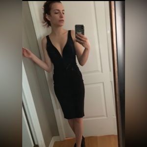 Lulus sexy black deep plunge strappy cocktail dress with pencil skirt